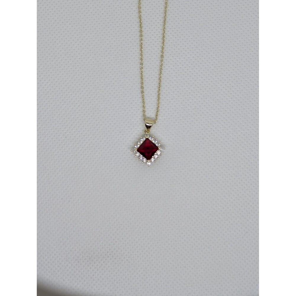 Womens Brand new (W/ Tag) Fine Red Halo Cz Corundum Pendant W/ 16-18in. Chain - Picture 5 of 12